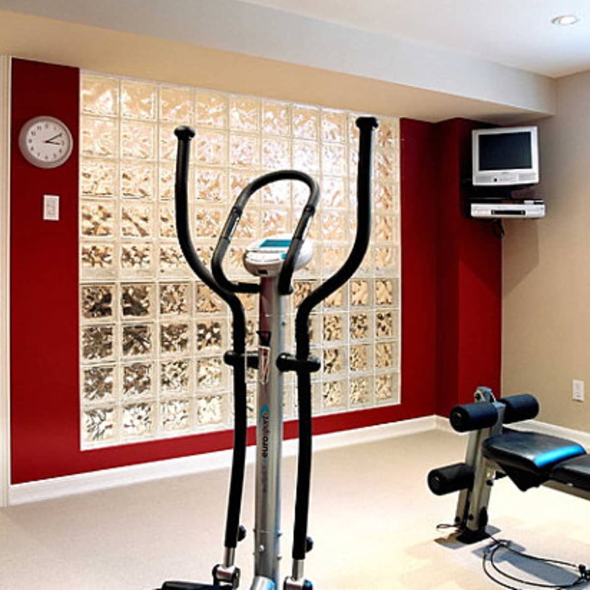 home gym decorating ideas with red wall