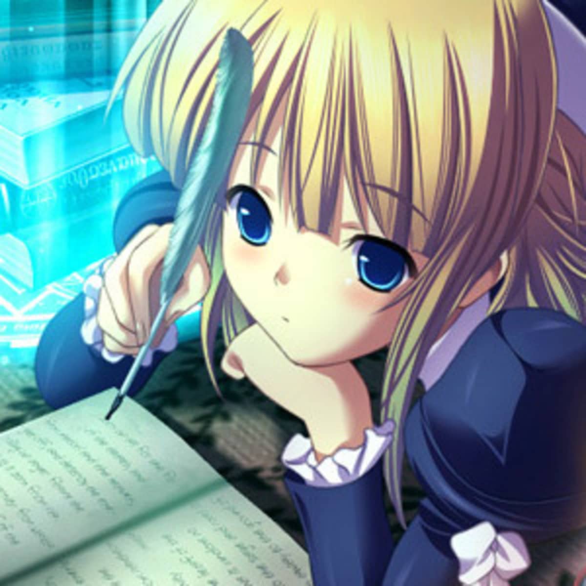 Premium AI Image | Anime girl writing a book with a candle and a teddy bear  generative ai