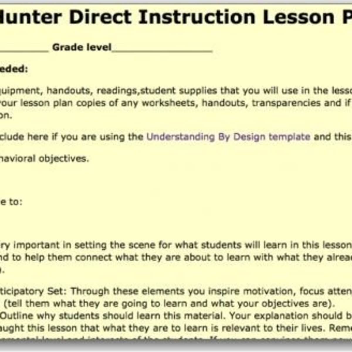 Top 21 Lesson Plan Template Forms and Websites - HubPages With Madeline Hunter Lesson Plan Template Word