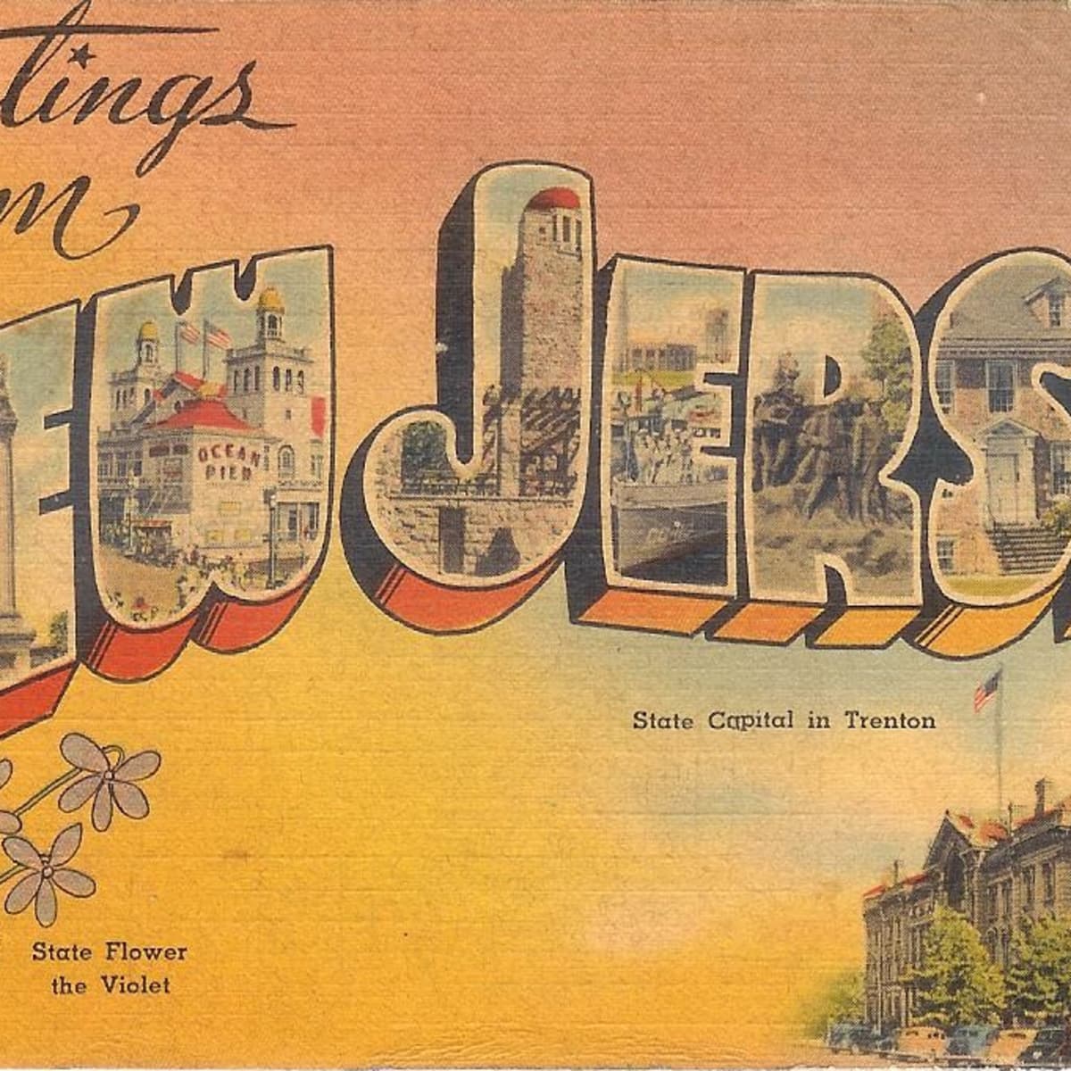 Greeting from Atlantic City NJ linen postcard unused 1940's 