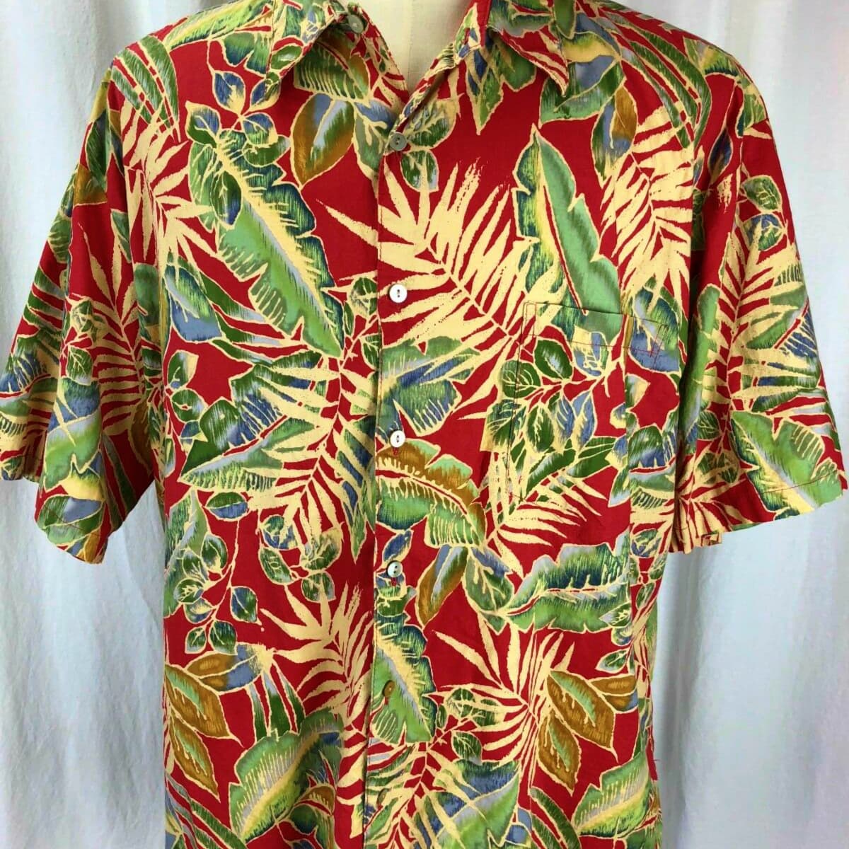HAWAIIAN Cotton Shirt Mens XLarge Vintage 90s Hawaii Coconut Tree Water Fullprint Design Honolulu Island Guam Aloha Beach Buttondown Size XL