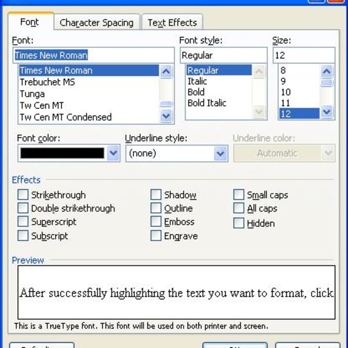 how to strikethrough text word 2003