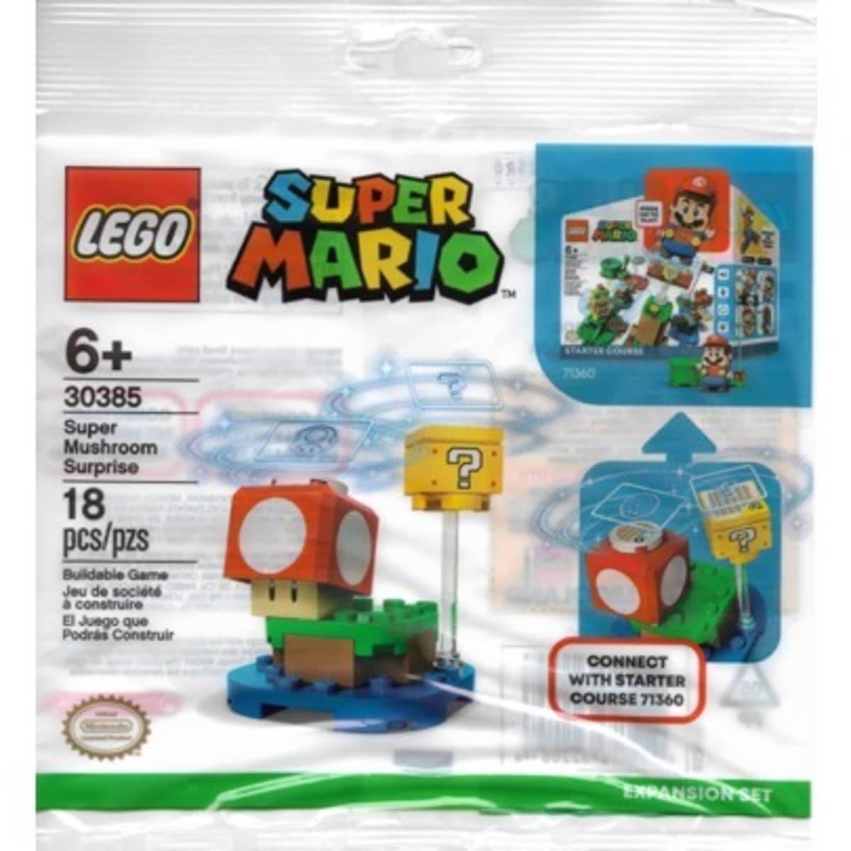 LEGO SUPER MARIO MUSHROOM SET 30385 SURPRISE NEW POLYBAG 18 PIECE CONNECT 71360 