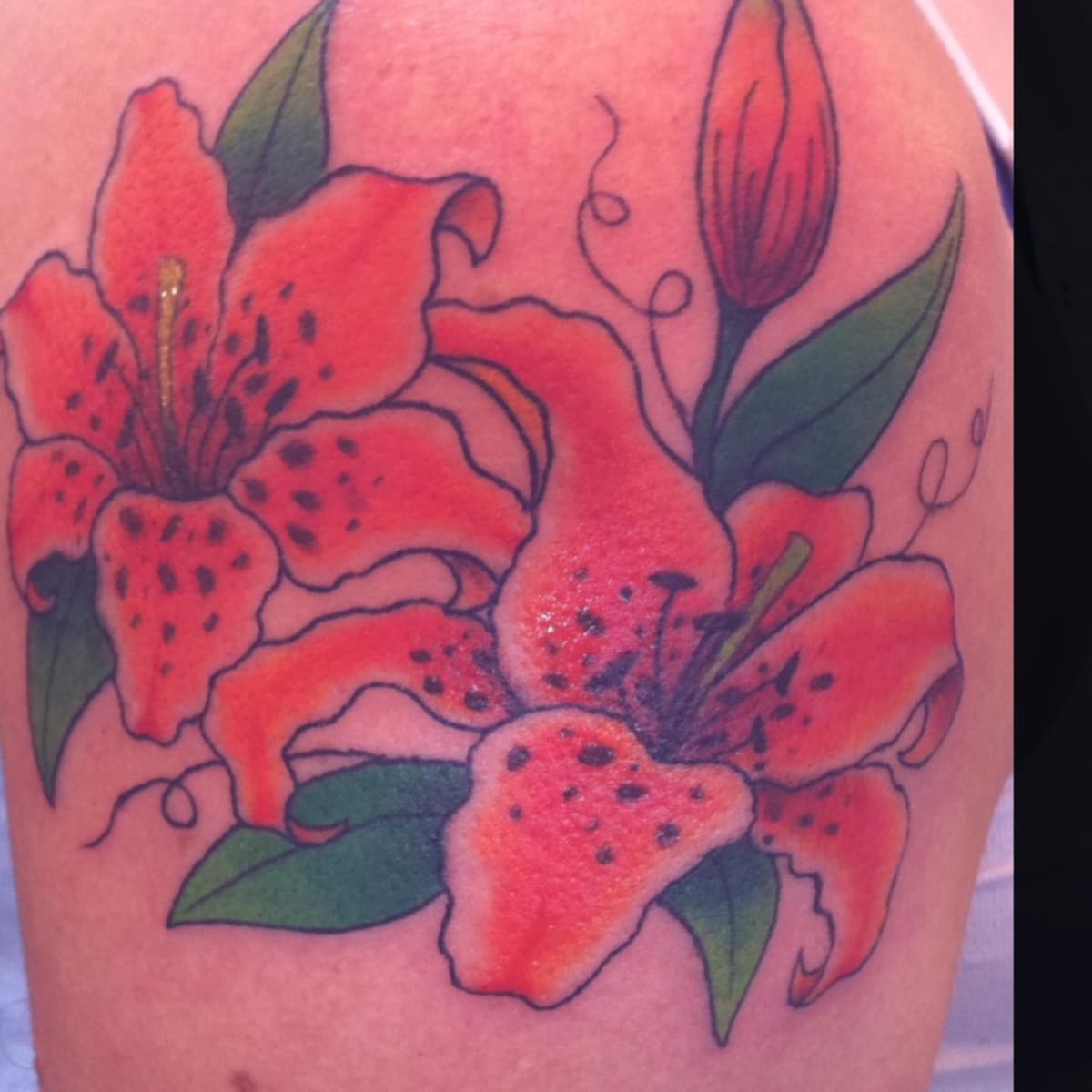 My first color tattoo, a tigerlily - Jeff Croci, Seventh Son Tattoo, San  Francisco, CA : r/tattoos