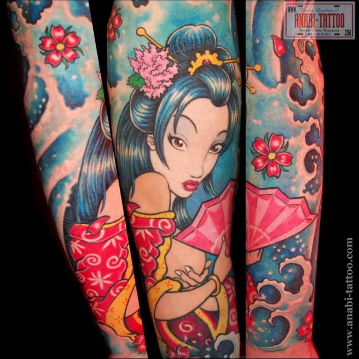 Lexica - Tattoo design, stencil, stencil on paper, tattoo stencil,  traditional, beautiful portrait of a traditional japanese girl with flowers  in her...