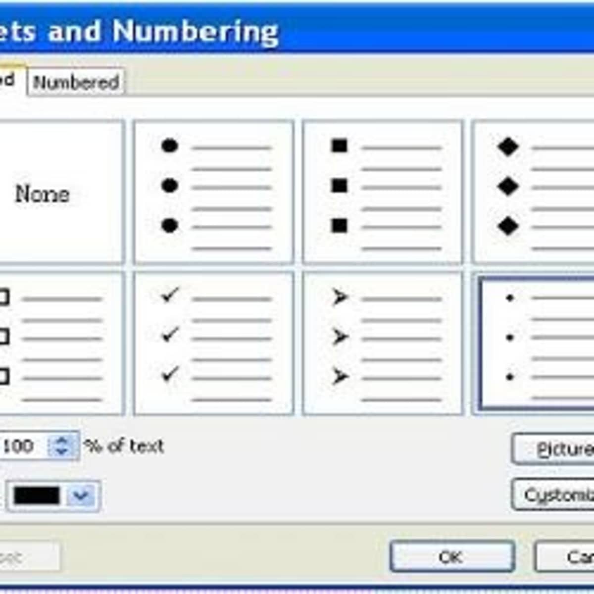 control command for bullet point in word