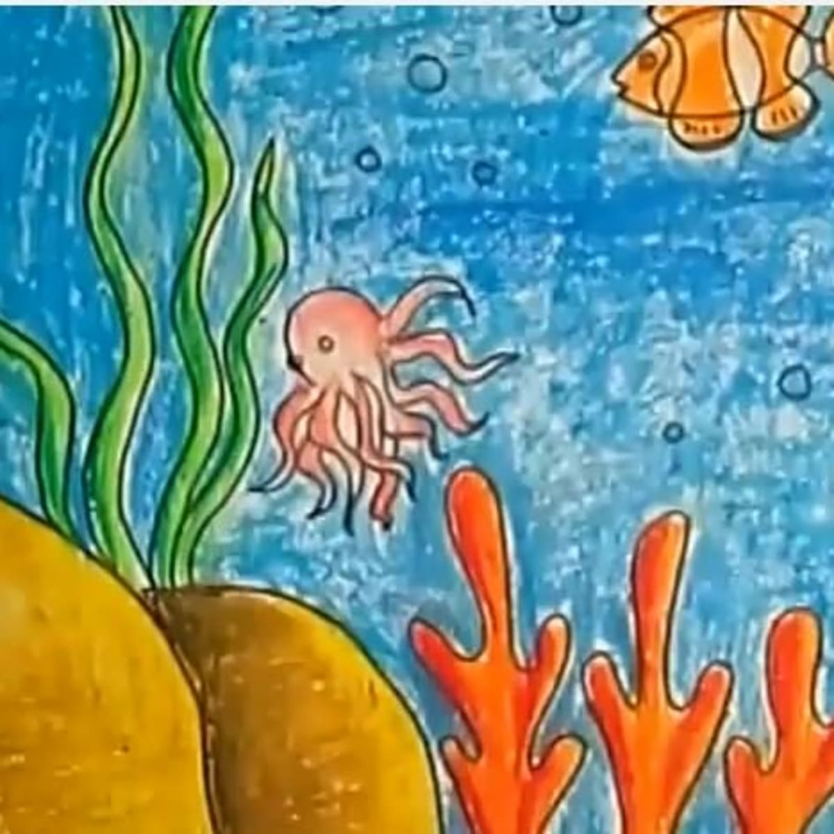 Children S Art How To Draw And Color An Underwater Scene Using Oil Pastels For Kids Feltmagnet