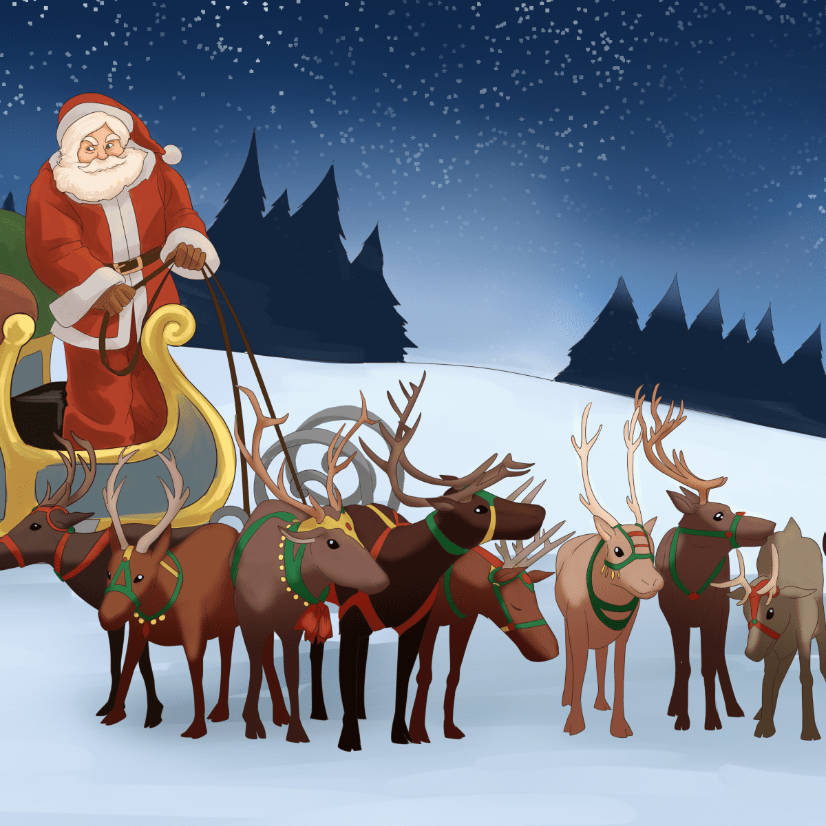 Christmas tree and santa on reindeer sleigh cookie cookie room-winter party