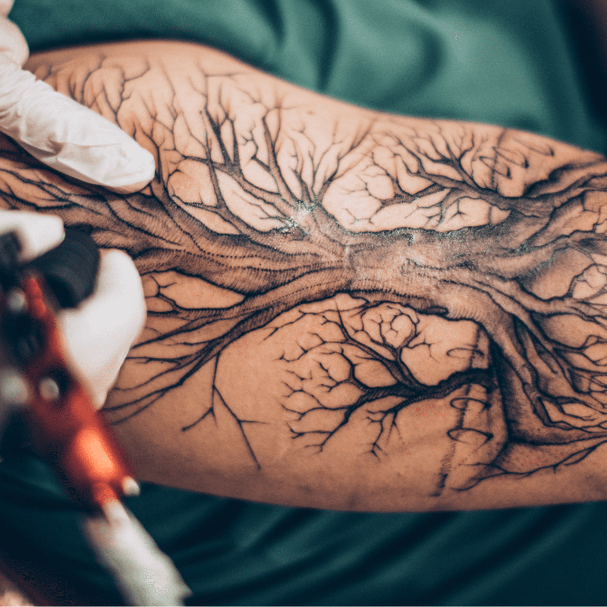 Flying Birds And Moon With Forest Tree Tattoo On Shoulder