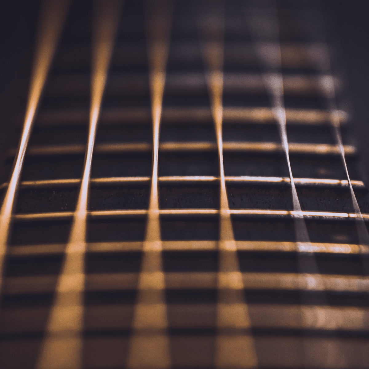 Electric guitar fretboard with a headstock in blur. Maple guitar neck view.  - a Royalty Free Stock Photo from Photocase