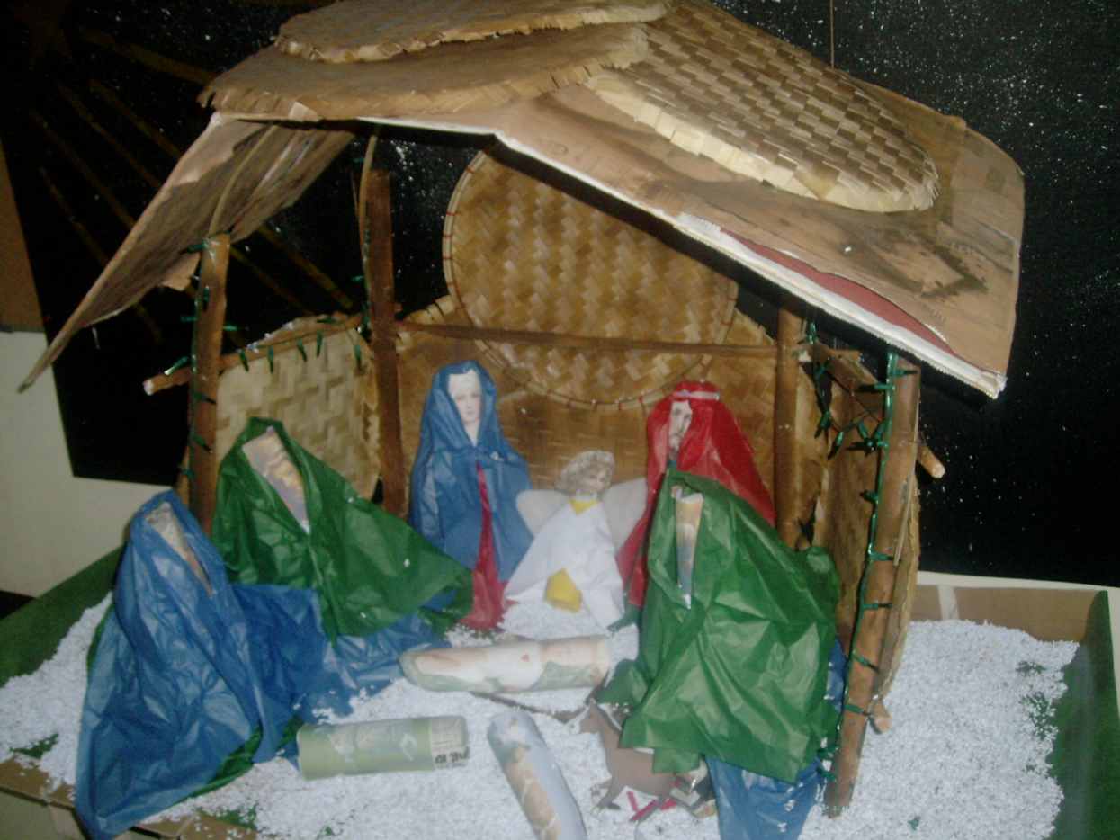 Mangers or Nativity Scene Displays Using Recycled Papers and Materials