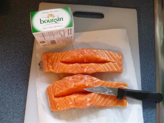 Boursin-Stuffed Salmon With Roasted Red Pepper Sauce Recipe - Delishably