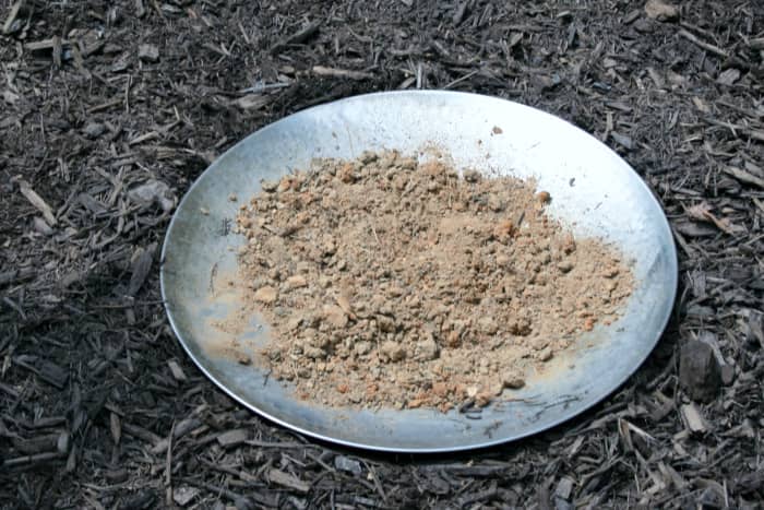 I buried the metal basin of a broken birdbath in a flowerbed and filled it with a few handfuls of sandy soil.