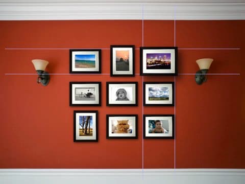 Here's an example of using similarly sized frame and starting with three in the center, then adding a row on top and bottom. In this case, the same number of frames were added to create a nice square display.
