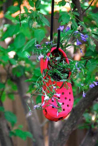 Crocs are some of the best kinds of old shoes for turning into planters since they already have drainage holes.