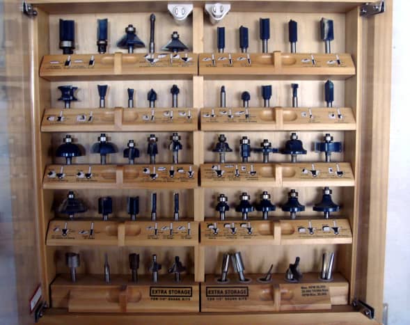 A set of various router bits; closeups of some are in the following pictures.