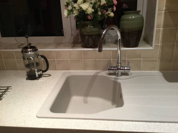 Franke sink, easily cleaned with washing up liquid. and Franke taps.