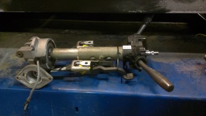 Steering column removed from a 2006 Chevy Malibu Maxx (with steering assist motor removed). In the lower left corner of the picture, you can see where the assist motor connects to the column.