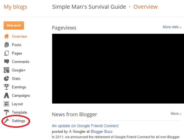 Navigate to your Blogger blog's Settings.