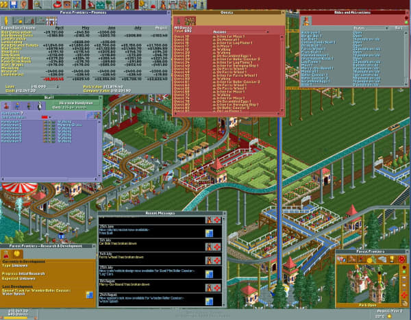 Various menus used in &quot;RollerCoaster Tycoon.&quot;