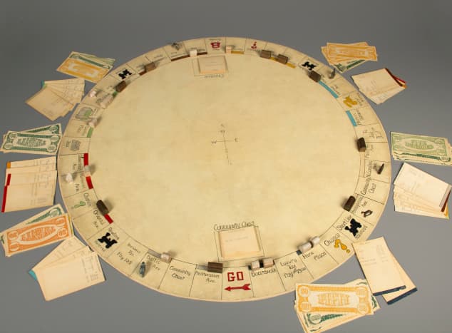 Charles Darrow&rsquo;s round version of Monopoly, 1933. Currently held by the Strong Museum of Play.