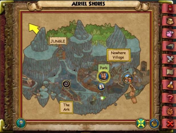 The Aerial Shores Crown Empyreal is located to the right side of the village entrance.