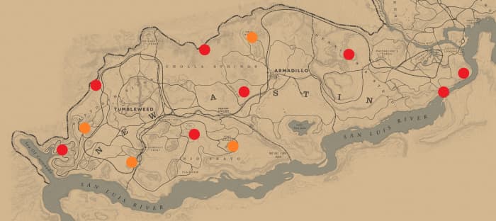 All Gang Hideouts in New Austin. One of the best territories to hunt for them IF they show up. 
