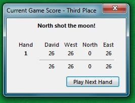 Scoring: Points calculated when someone shoots the moon in the card game of Hearts.