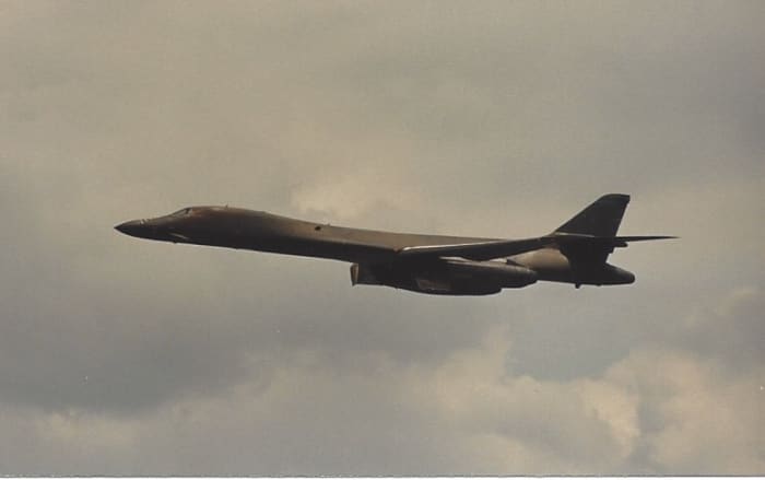 A B-1B in Flight, Andrews AFB, May 1989.