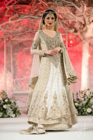 Off-white and bronze sharara for brides of Pakistan.