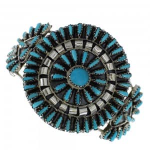 Zuni needlepoint/petit point turquoise and silver cuff bracelet.
