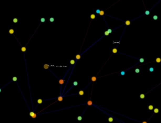 A starmap showing the jumps in the last hour in &quot;EVE Online.&quot;