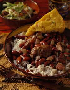 Red beans and rice are delicious when served with cornbread.
