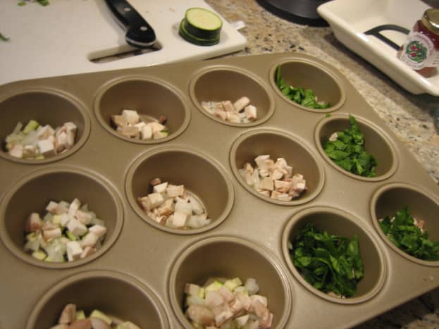 Fill the cupcake pan with chopped veggies