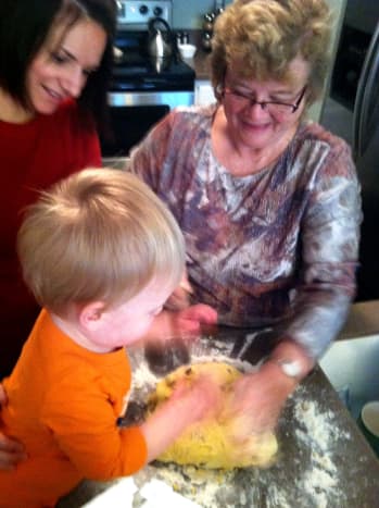 Making Easter babka with kids teaches them family traditions. Here are three generations helping to make a traditional Easter babka.