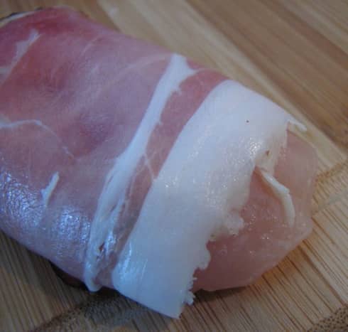 Chicken breast piece, wrapped in cured ham.