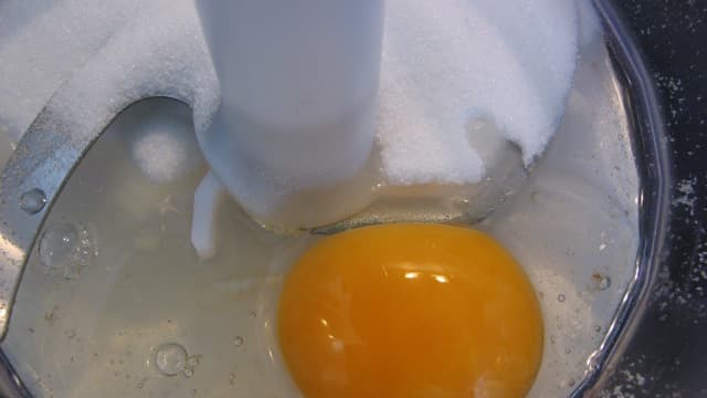 Egg and sugar in the food processor.