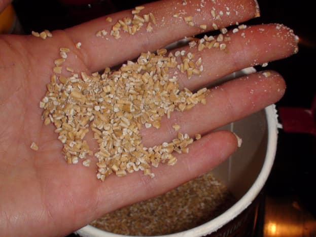 The steel-cut oats are fine and square, about the size of a sesame seed. They are the least processed variety of oat available.