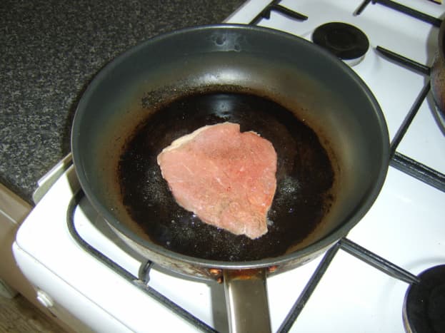 Frying the sandwich steak