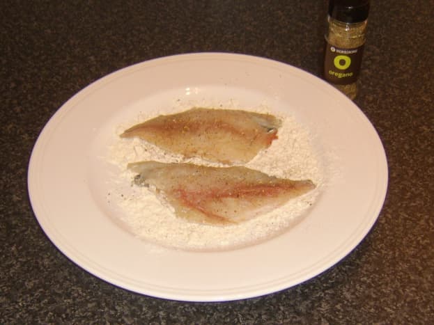 Bream fillets are patted in seasoned flour