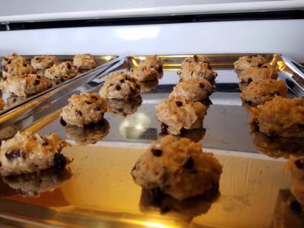 Spoon cookie dough into baking sheets.