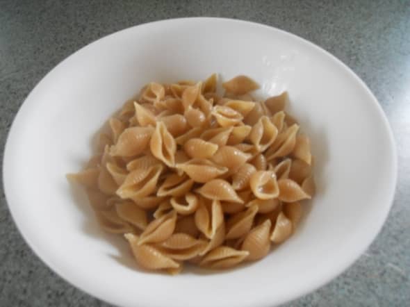 3 cups cooked, drained, small shell pasta