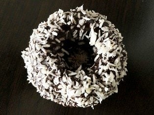 Donut topped with coconut flakes
