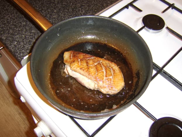 Pan-sear duck breast before roasting