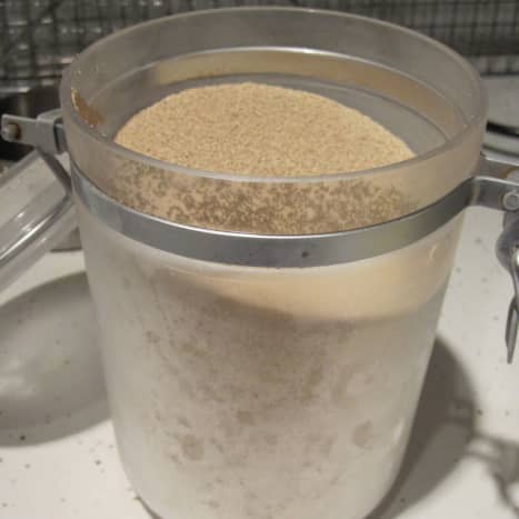 Bulk yeast in freezer storage container.