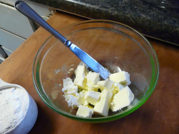 Cut up the butter with a knife.