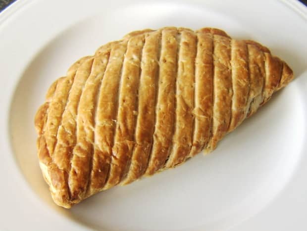 A basic supermarket-bought beef and onion pasty