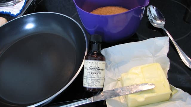 Toffee ingredients - a little butter, raw/brown sugar and vanilla essence.