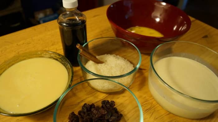 Ingredients for arroz con leche or Mexican rice pudding.