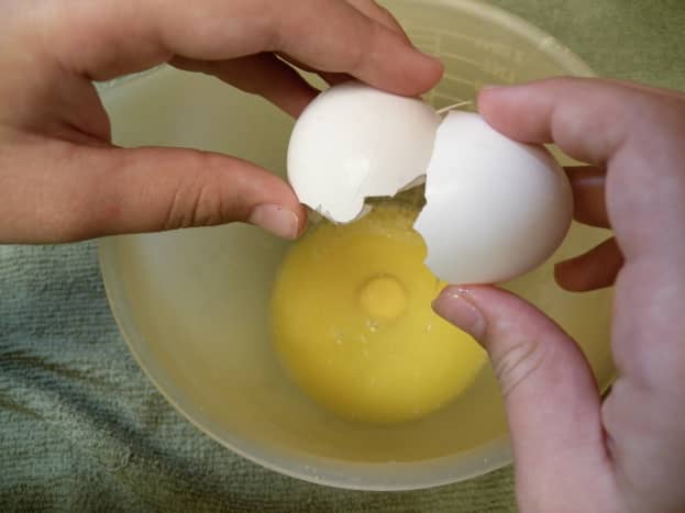 Step 1: Melt 1/2 cup butter in microwave for 30 seconds. Add 1 egg.